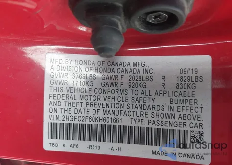 2019 Honda Civic Sedan Lx from USA, damaged, VIN 2HGFC2F60KH601661